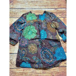 Gap Kids Girls Brown Green Blue Long Sleeve Dress Size Medium 8